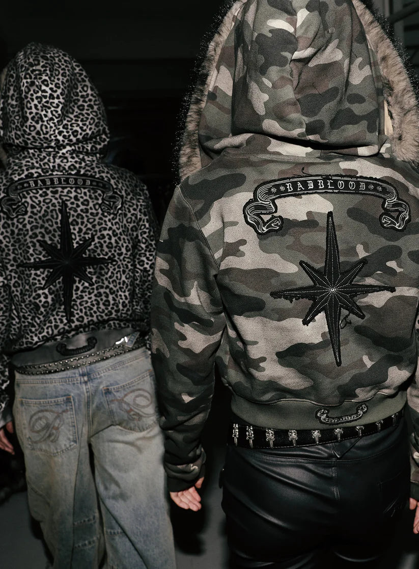 Badblood Cosmo11 Detachable Fur Hooded Zip-Up - Green Camo