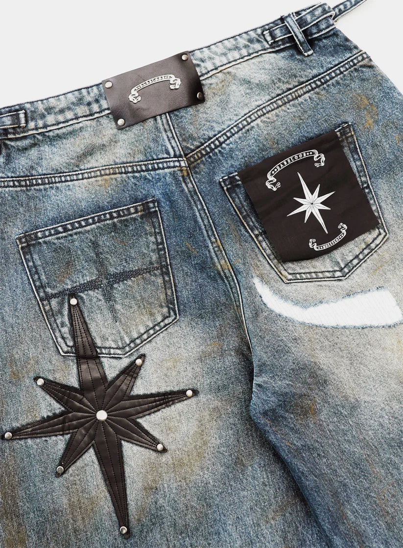 Badblood 0409 Cosmo Convex Denim Pants - Light Blue