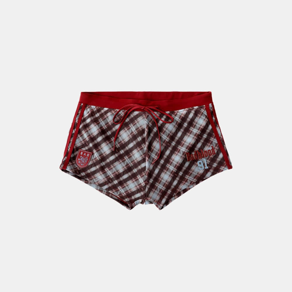 Badblood  Vintage Club Boy Shorts - Checked Red