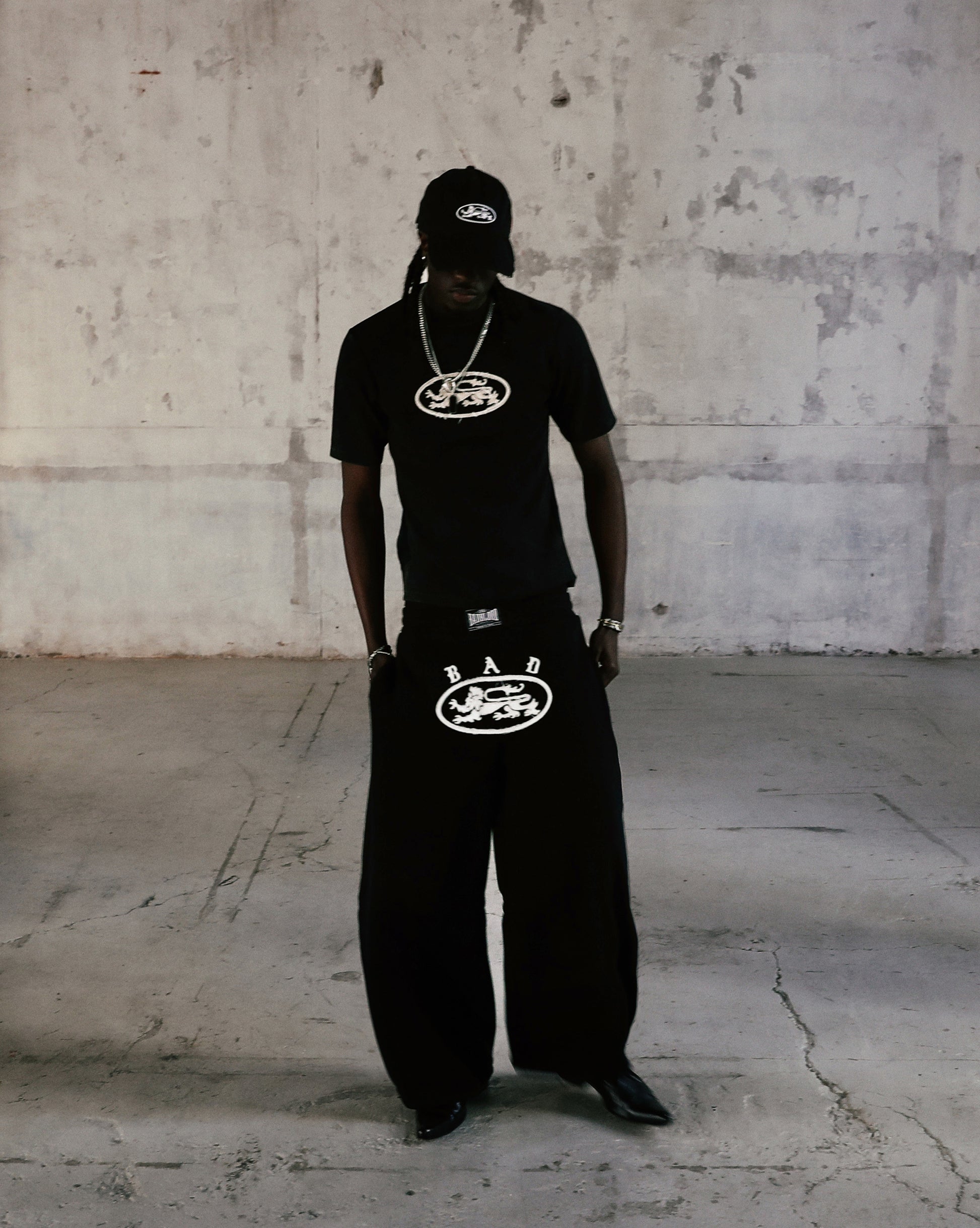 Badblood Lion Patch 2 Way Curved Jogger Washed Black