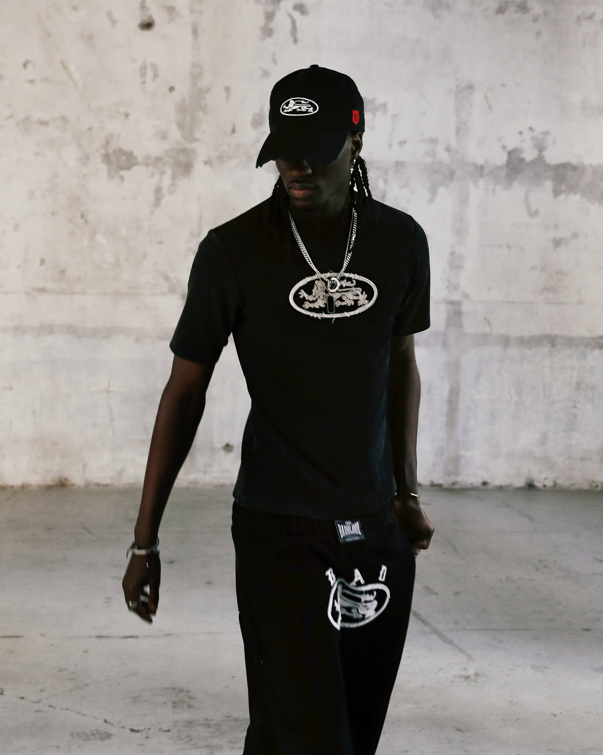 Badblood Lion Patch 2 Way Curved Jogger Washed Black