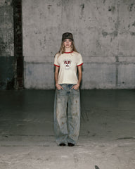 ★BADBLOOD★ WORKSHOP SHIELD PRINT RINGER T-SHIRT Badblood Workshop Shield Print Ringer T-Shirt - Cream