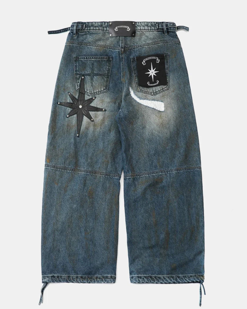Badblood 0409 Cosmo Convex Denim Pants - Mid Blue