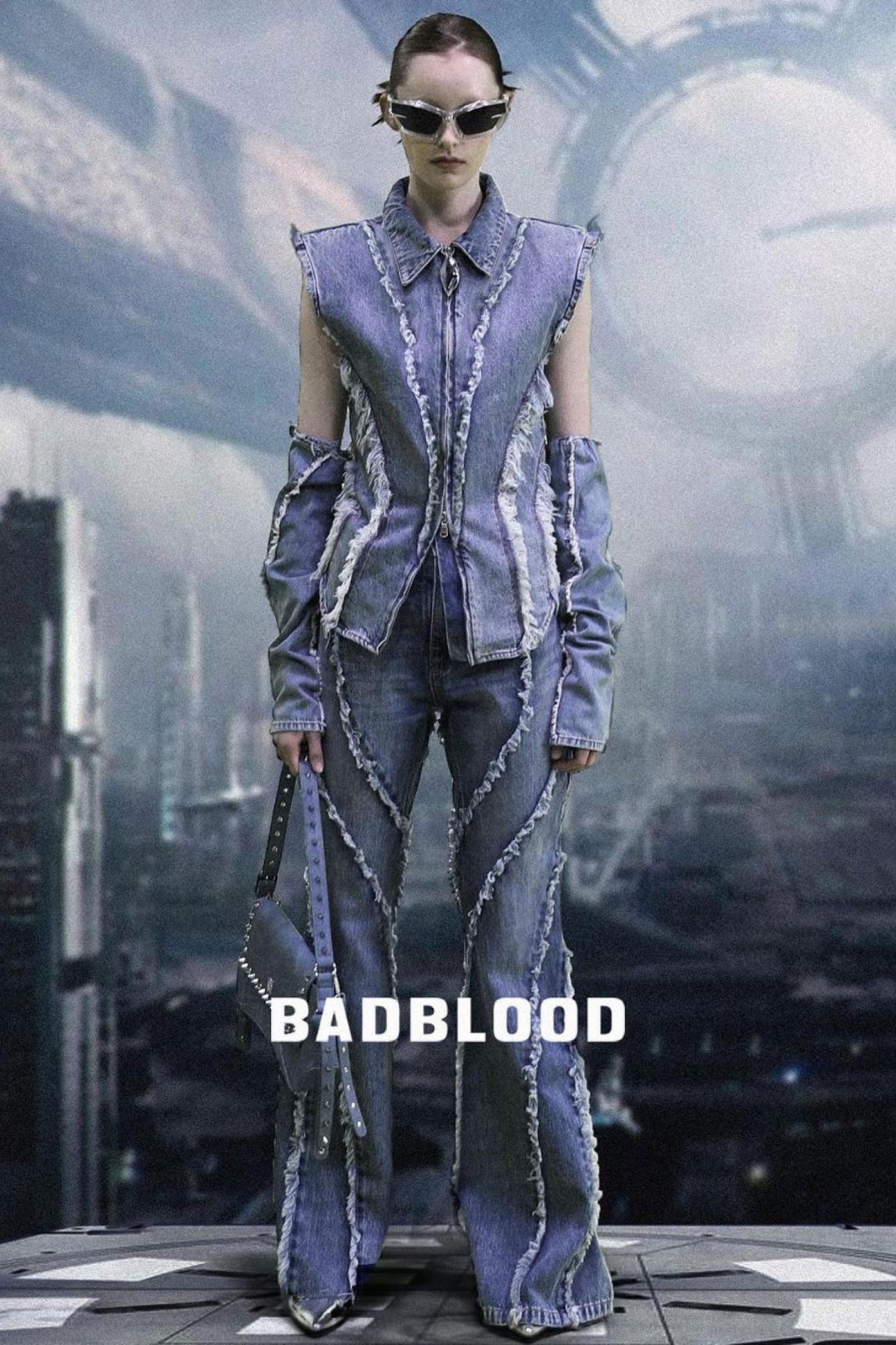 Badblood Twist Frayed Denim Pants Blue