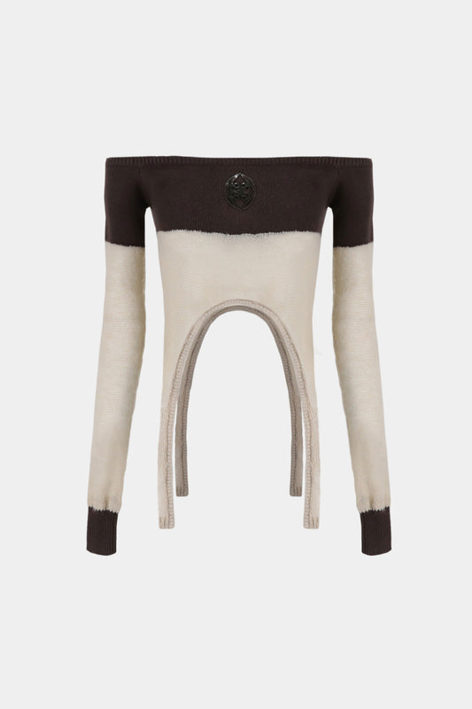 Badblood Kiddo Knit Off Shoulder Top Cream/Brown 2500