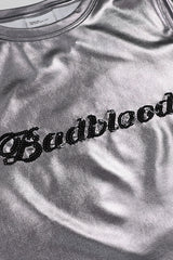 Badblood Script Sequin Logo Short Sleeve Slim Fit Silver