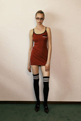 Badblood Vintage Logo Spaghetti String Mini Dress Red