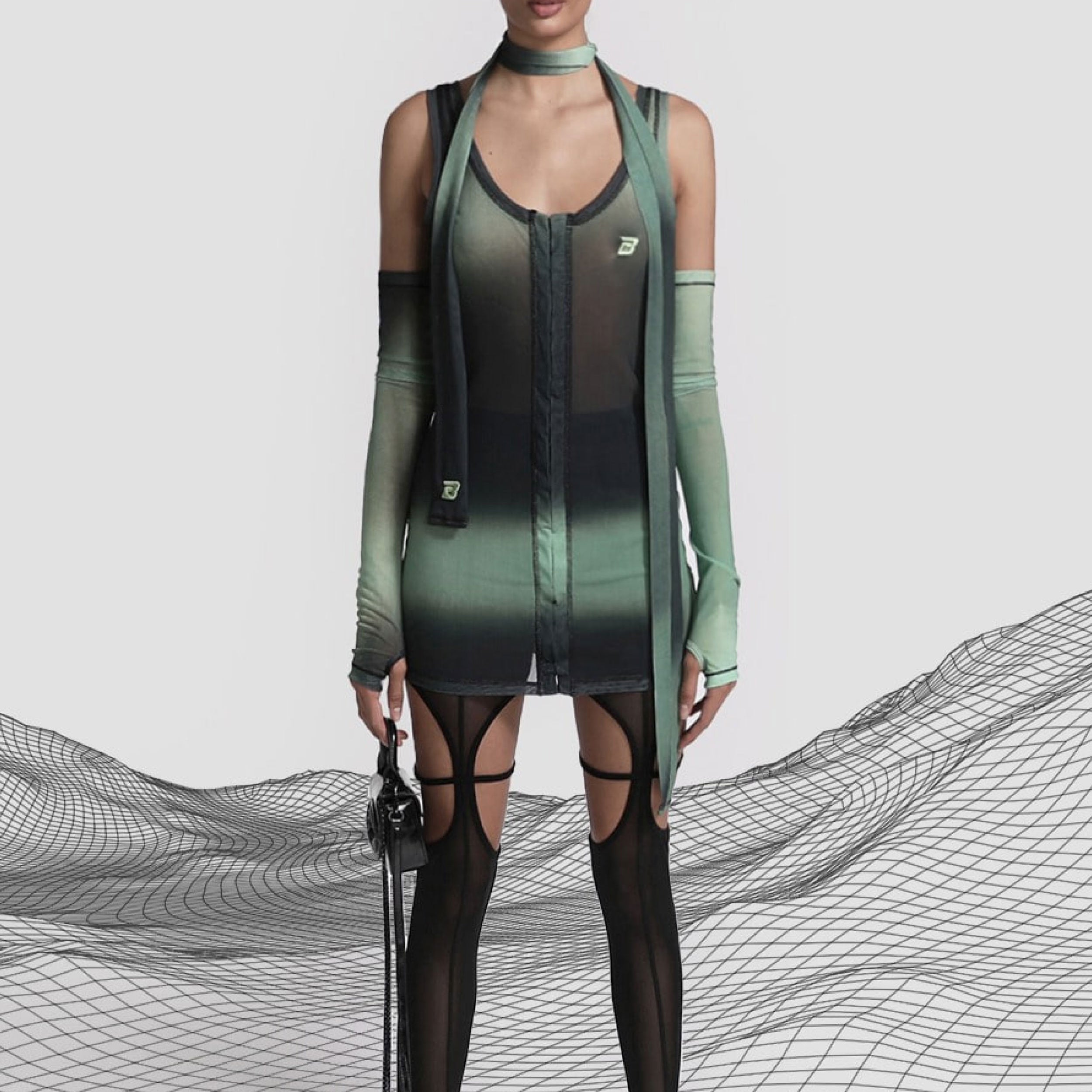 Badblood Halo Sleeveless Dress with Warmer & Scarf Green