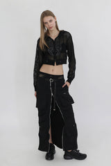 Badblood Fleur Crochet Knit Hood Zip-up Black