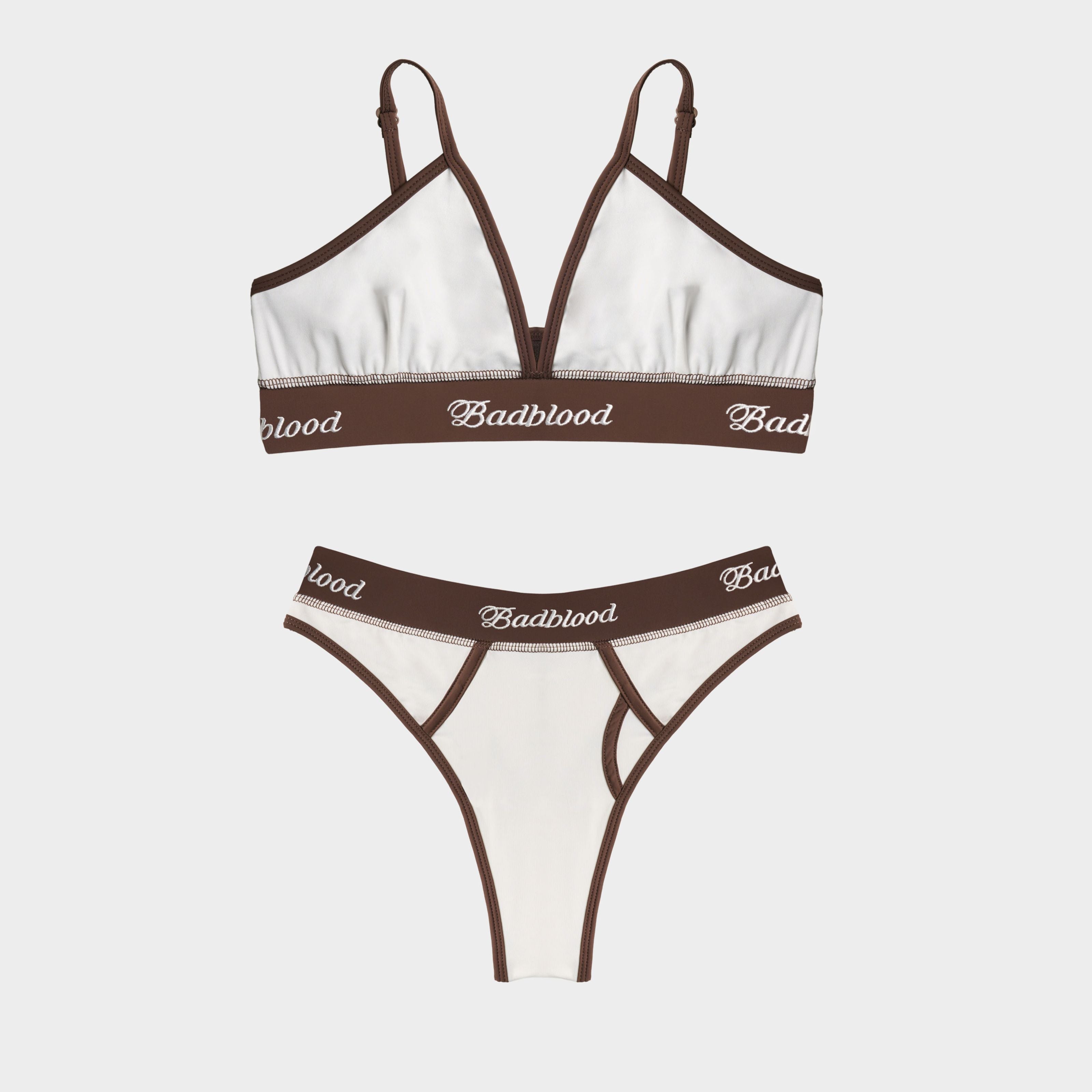 Badblood Hong Kong Limited Edition Signature Logo Aqua Bikini Set Brown/White