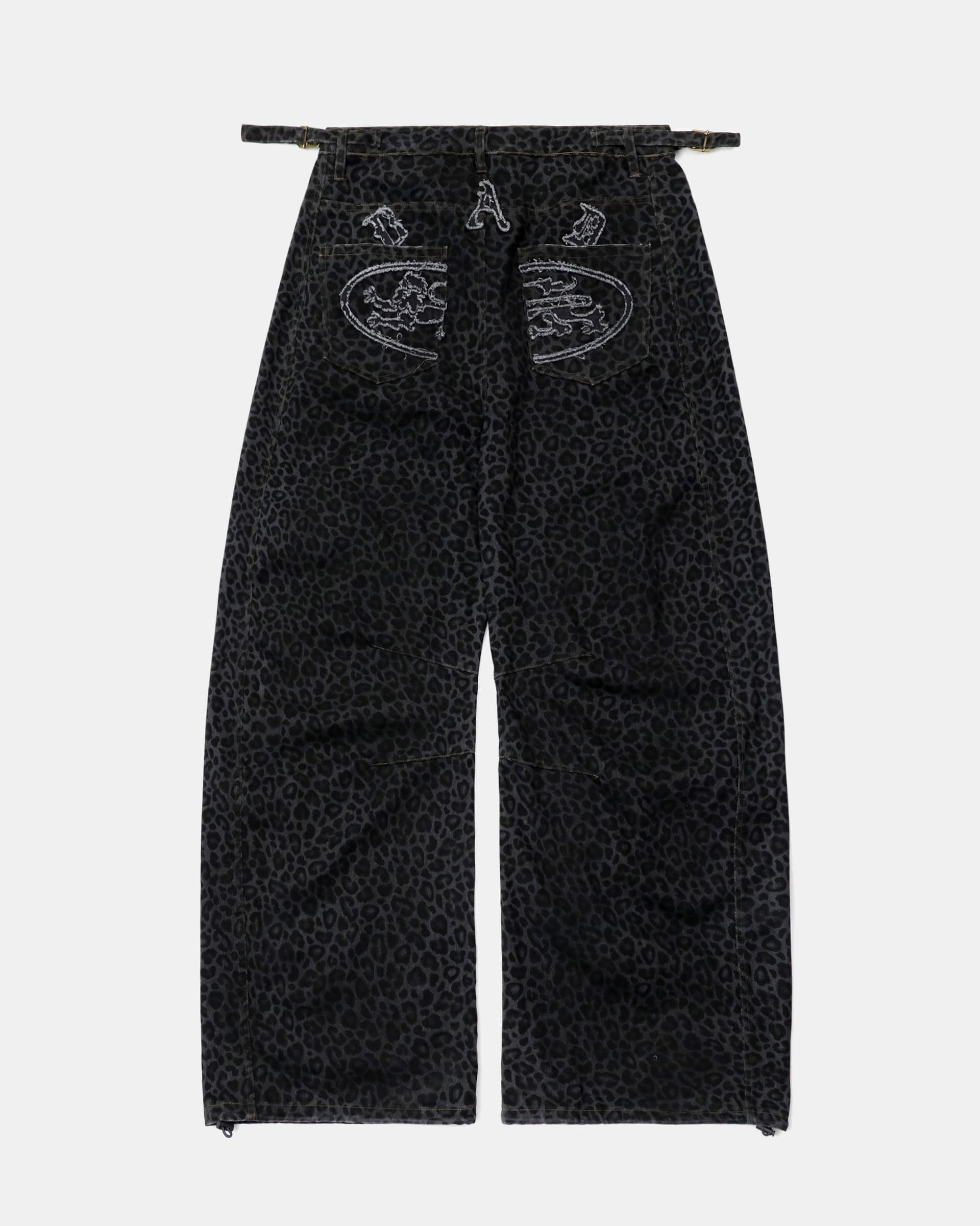 Badblood Lion Patch Washed Barrel Pants Black Leopard