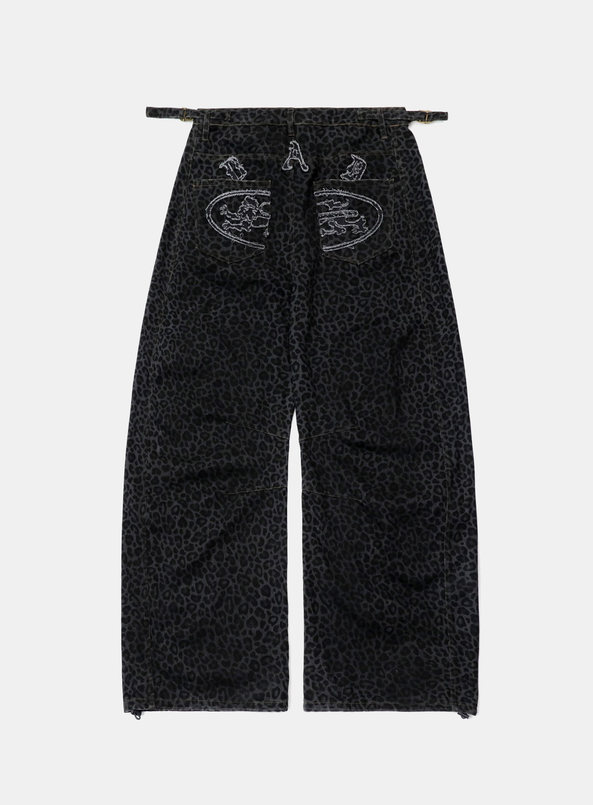 Badblood Lion Patch Washed Barrel Pants Black Leopard