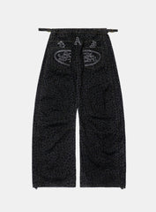 Badblood Lion Patch Washed Barrel Pants Black Leopard