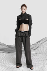 Badblood Leather Logo 2 Way Sweatpants Loose Fit Charcoal
