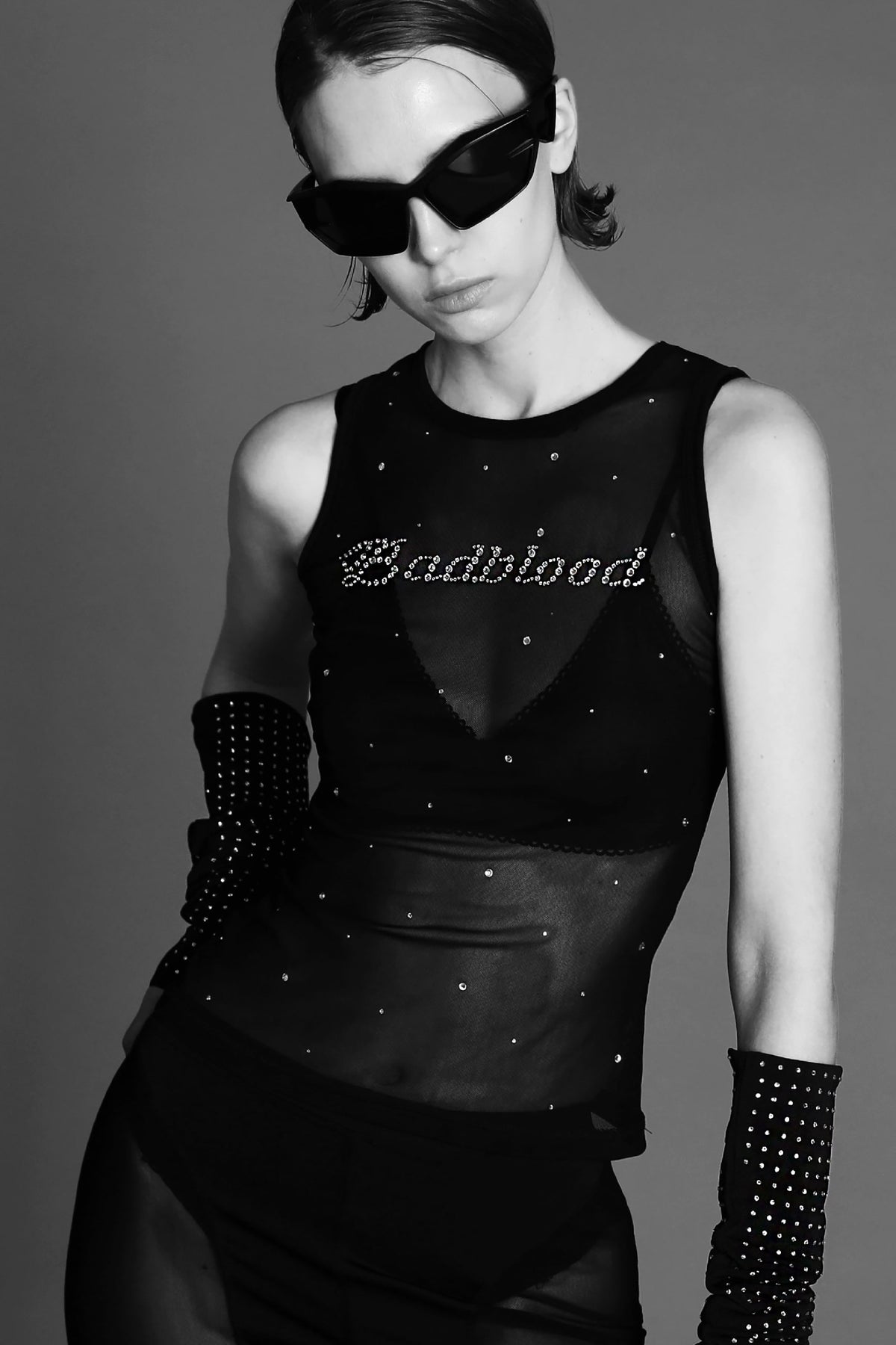 Badblood Galaxy Rhinestone Mesh Tank Slim Fit Black