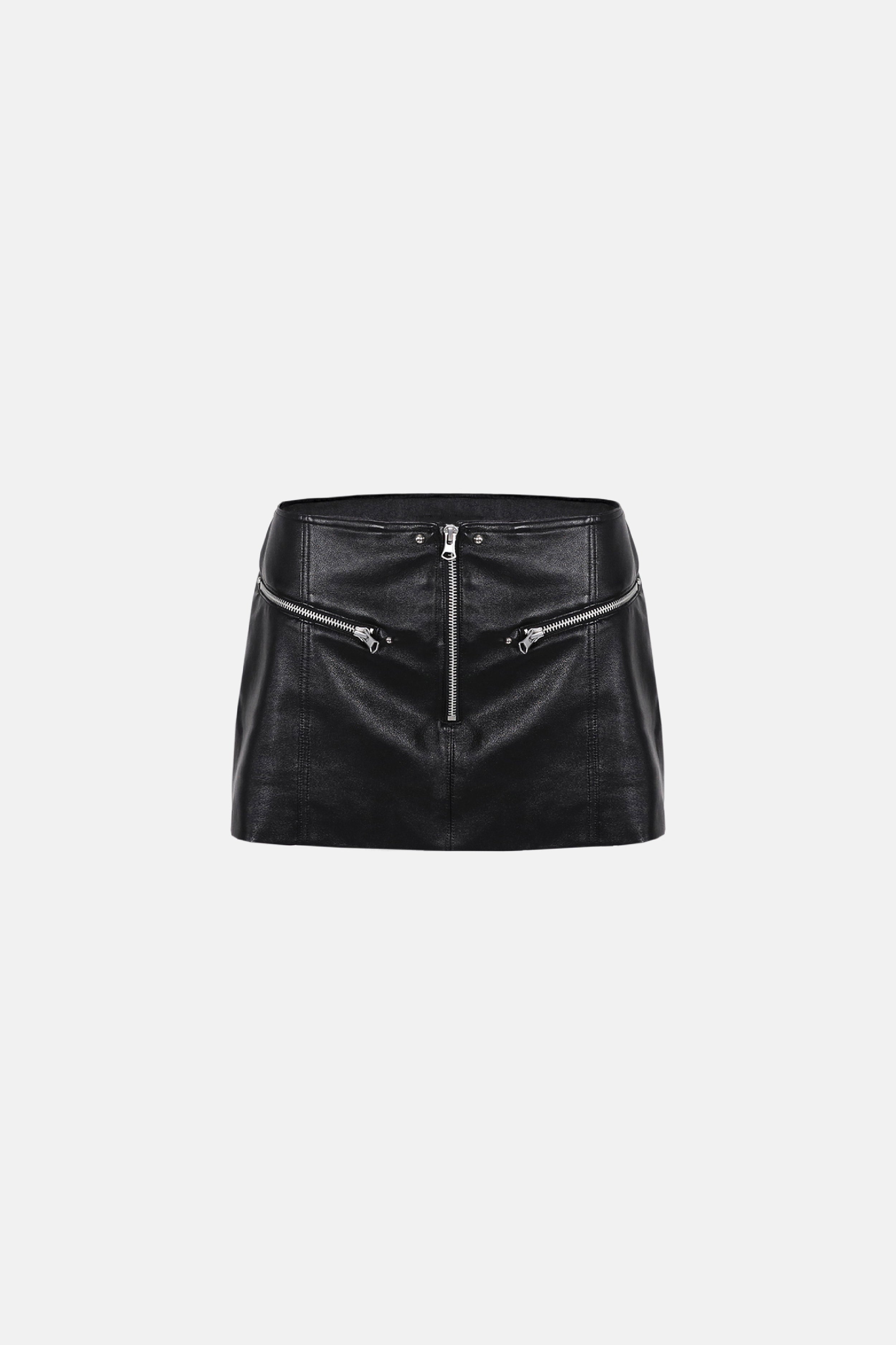 Badblood Zip Up Leather Mini Skirt Black