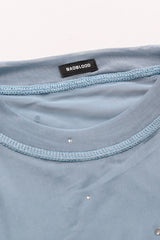 Badblood Galaxy Rhinestone Mesh Short Sleeve Slim Fit Dusty Blue