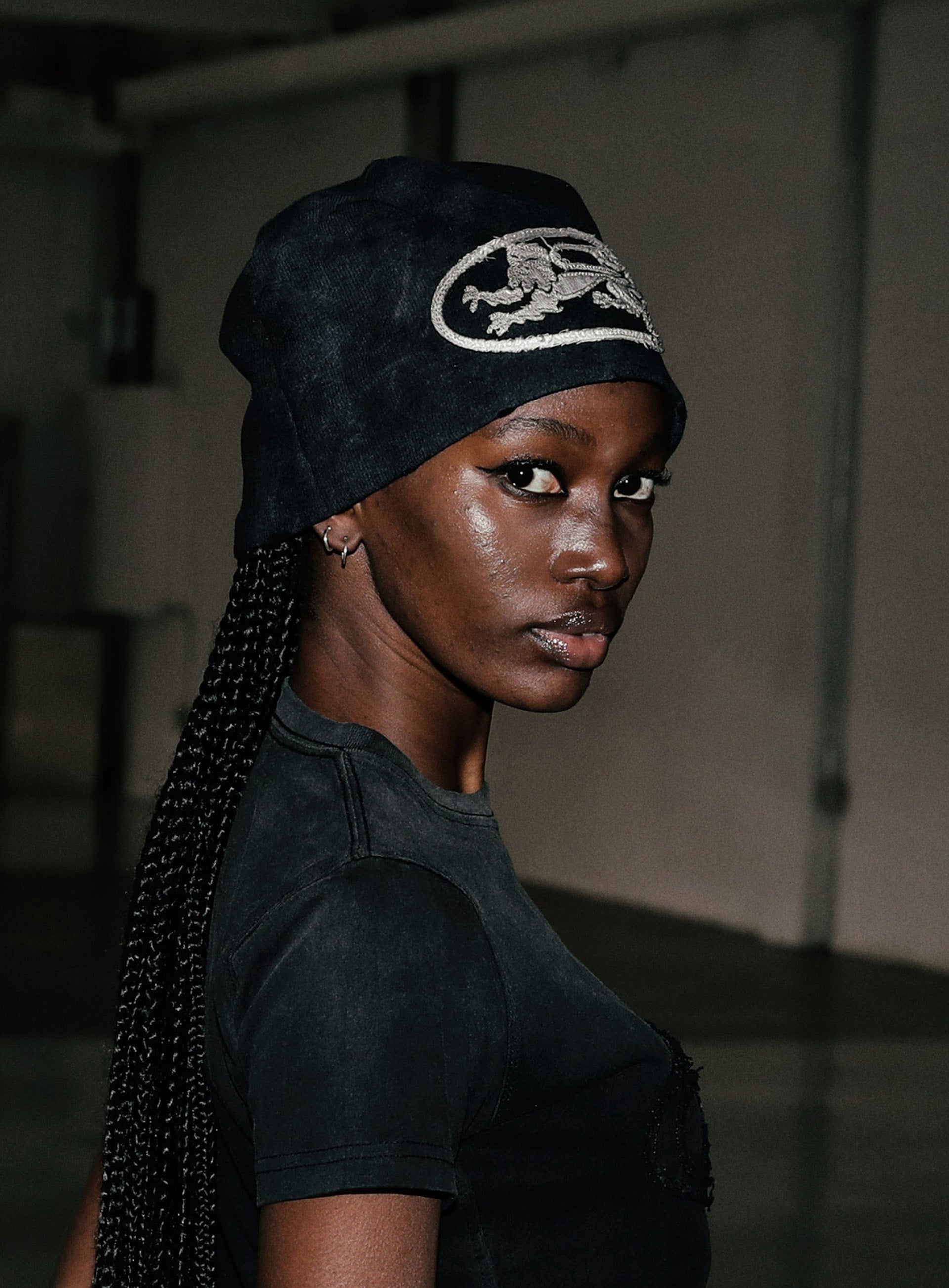 Badblood Lion Patch Beanie Washed Black