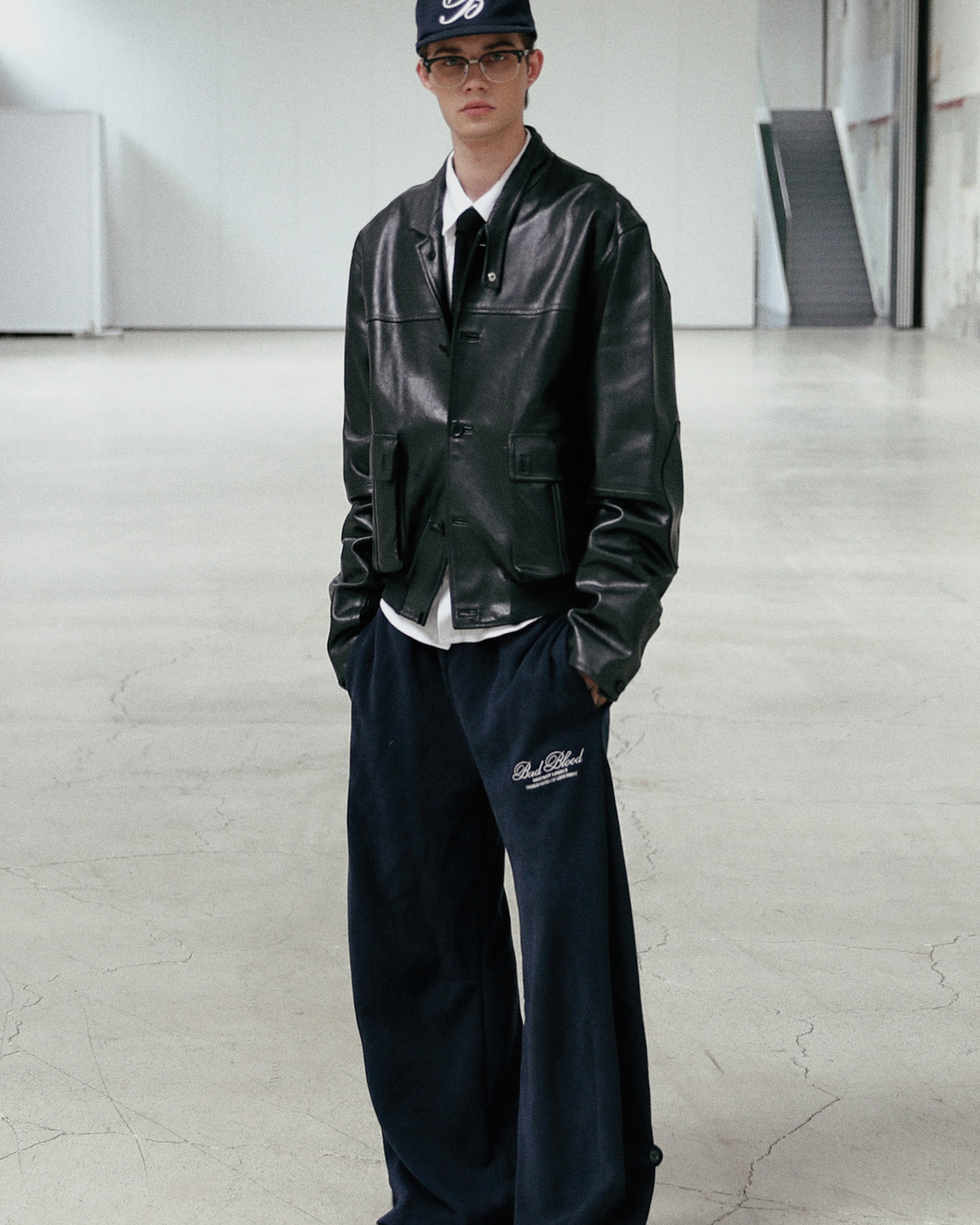 Badblood Classic Logo 2 Way Curved Jogger Trousers - Navy