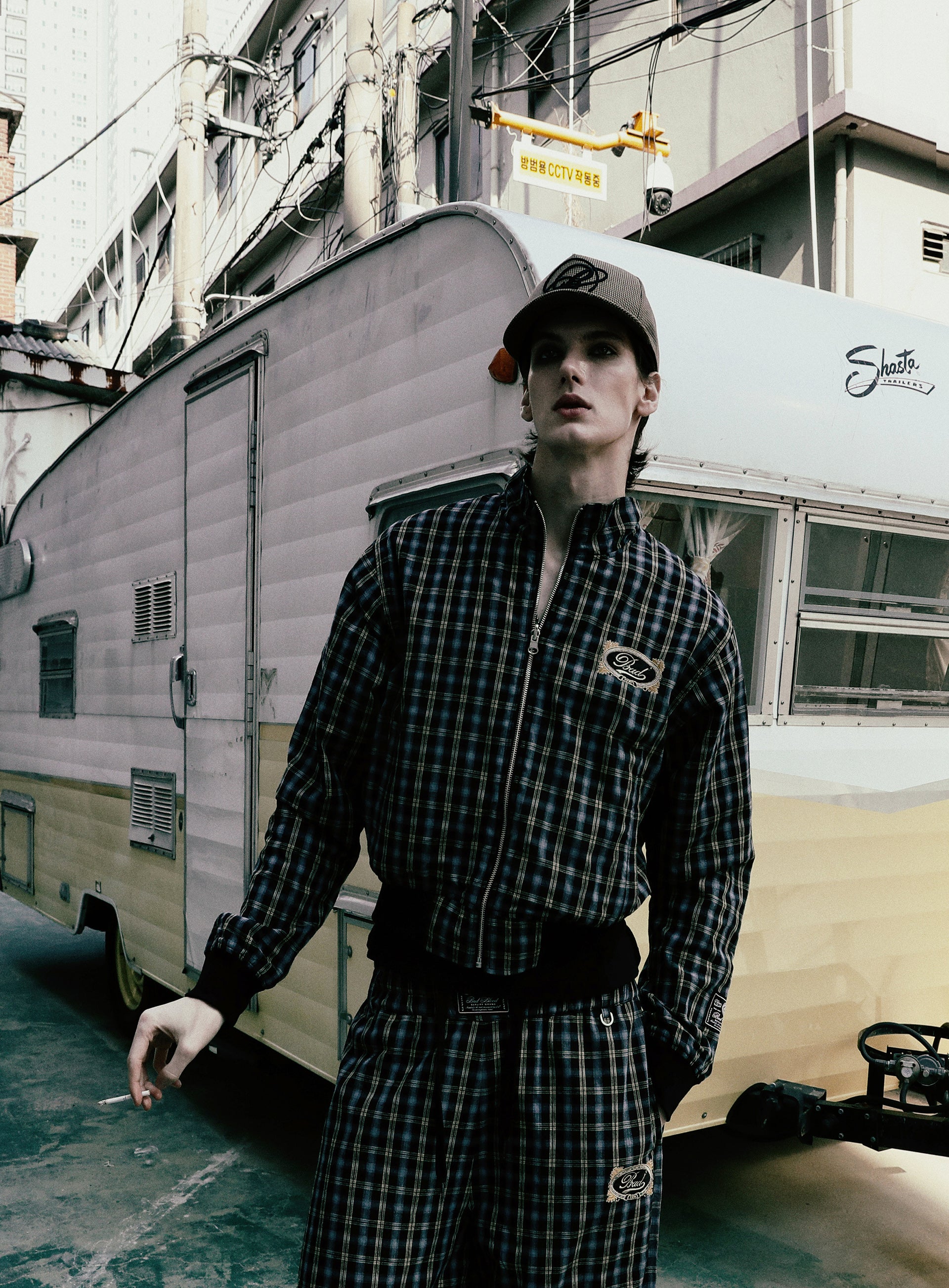 Badblood Vintage Club Nylon Reversible Track Pants Check Blue
