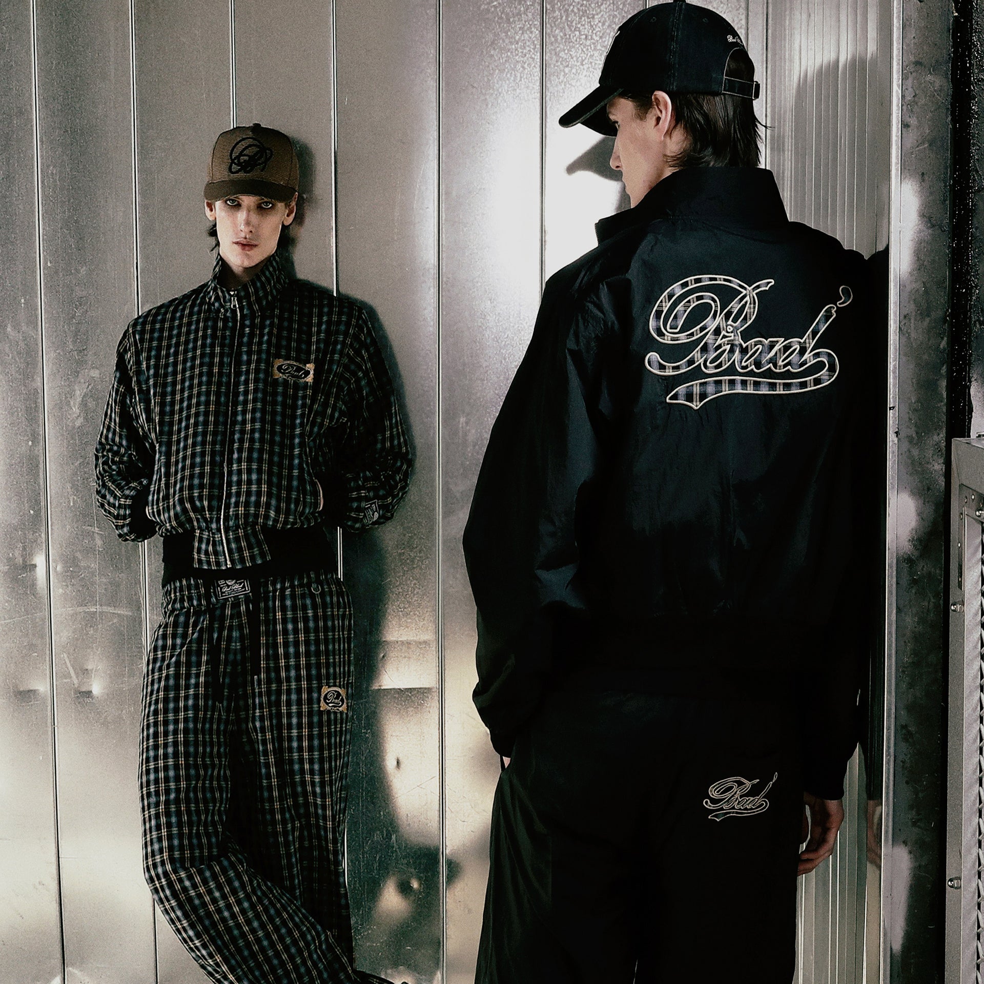 Badblood Vintage Club Nylon Reversible Track Pants Check Blue