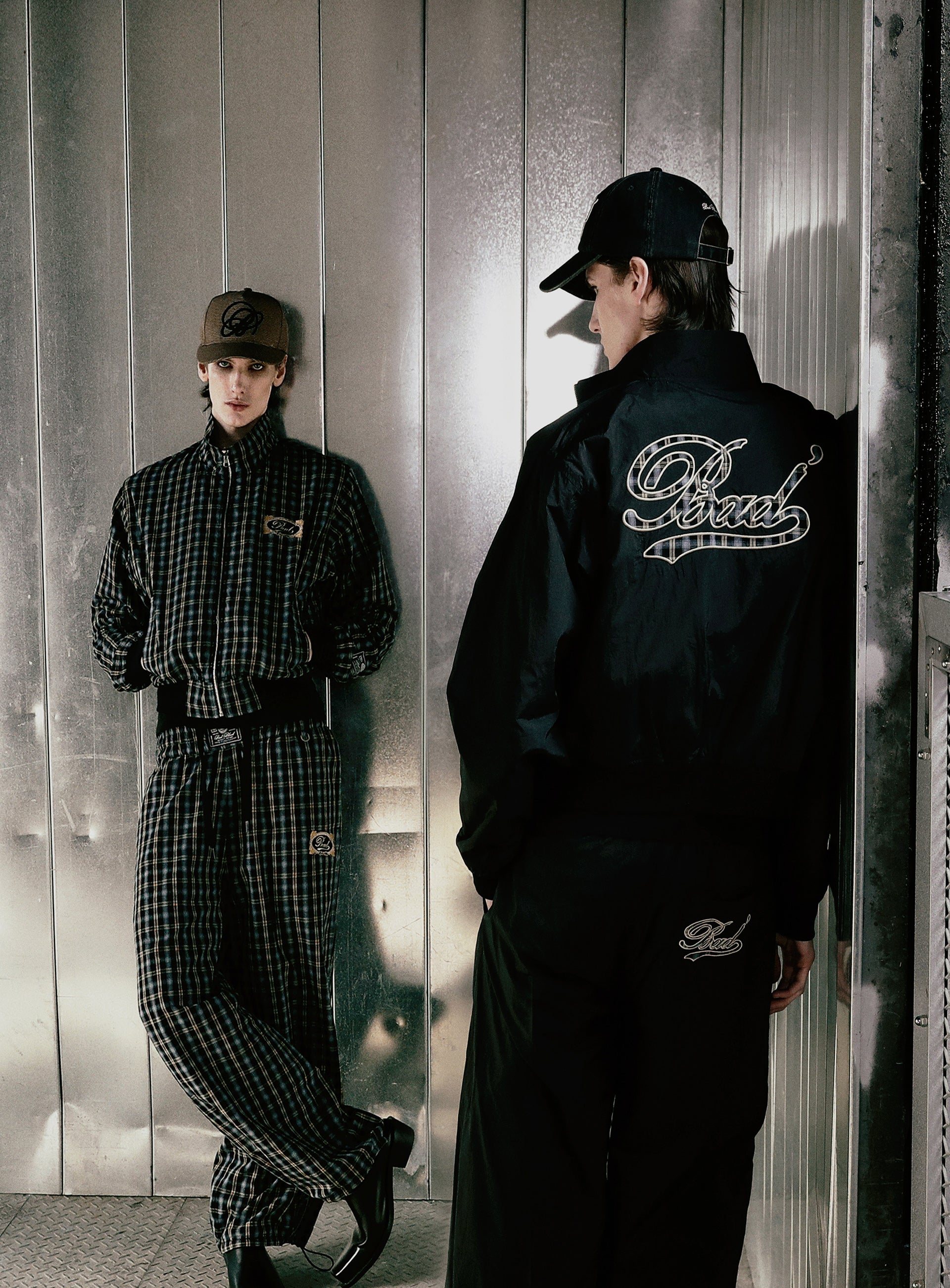 Badblood Vintage Club Nylon Reversible Track Pants Check Blue