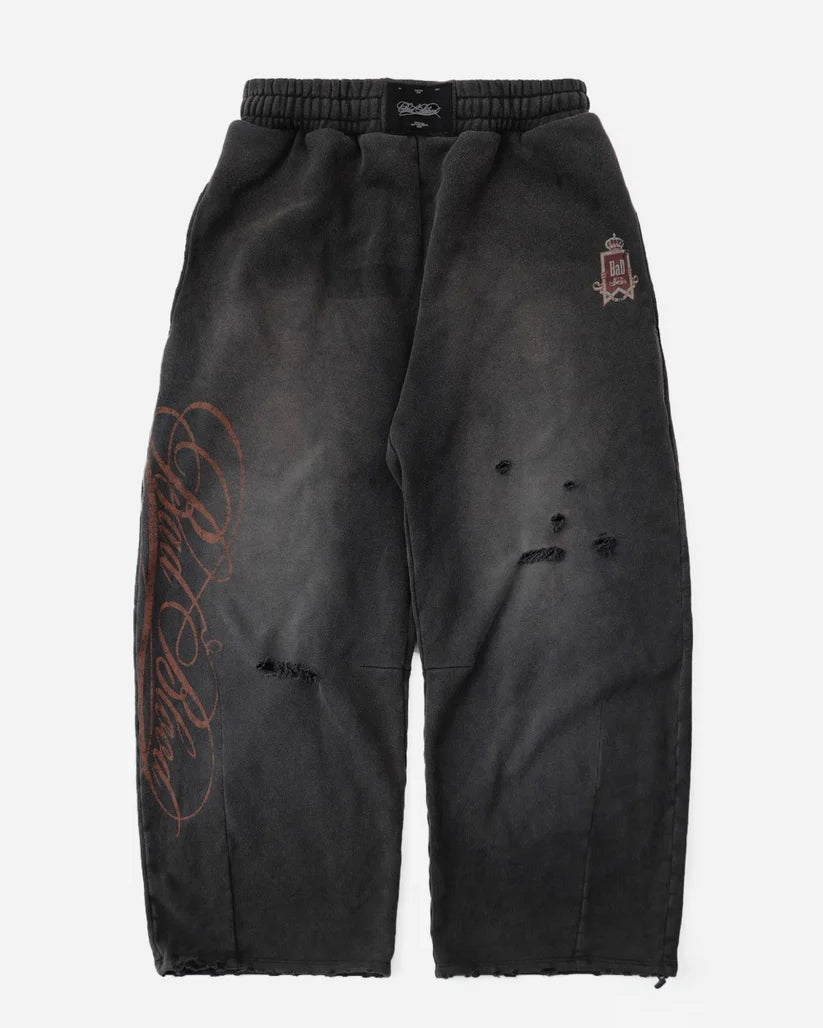 Badblood  Royal Classic Distressed 2-Way Curved Jogger Trousers - Black