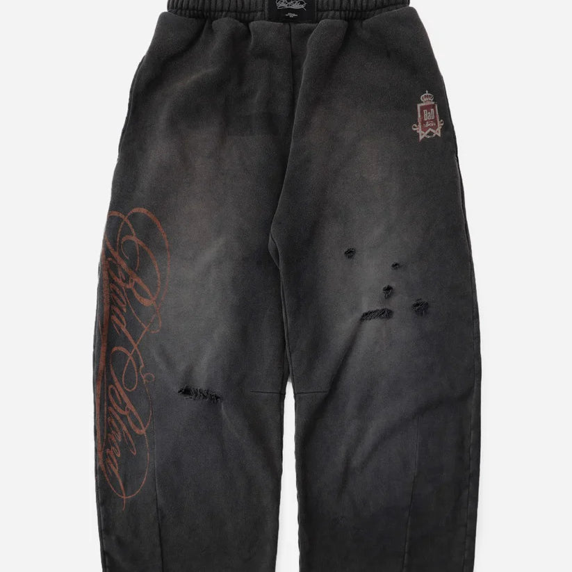 Badblood  Royal Classic Distressed 2-Way Curved Jogger Trousers - Black