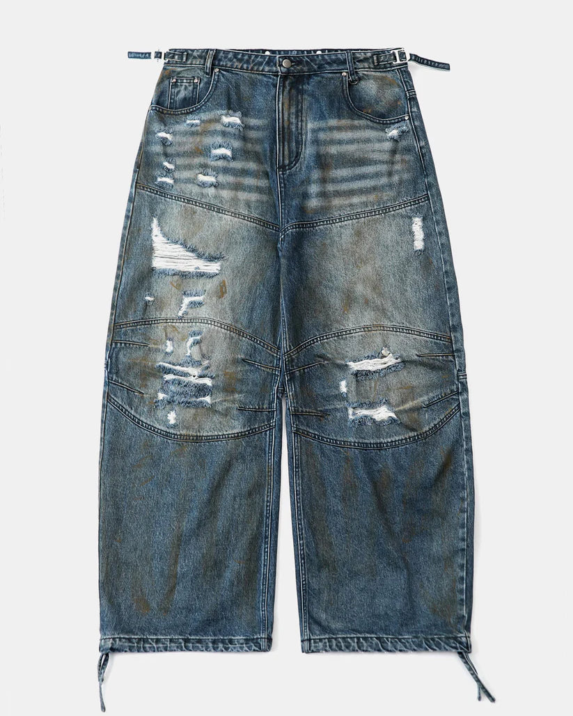 Badblood 0409 Cosmo Convex Denim Pants - Mid Blue