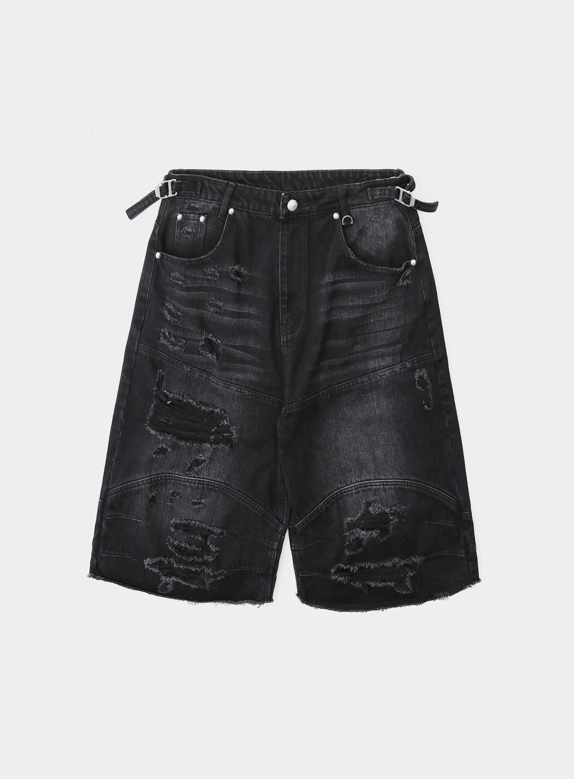Badblood Convex Denim Long Bermuda Pants - Black