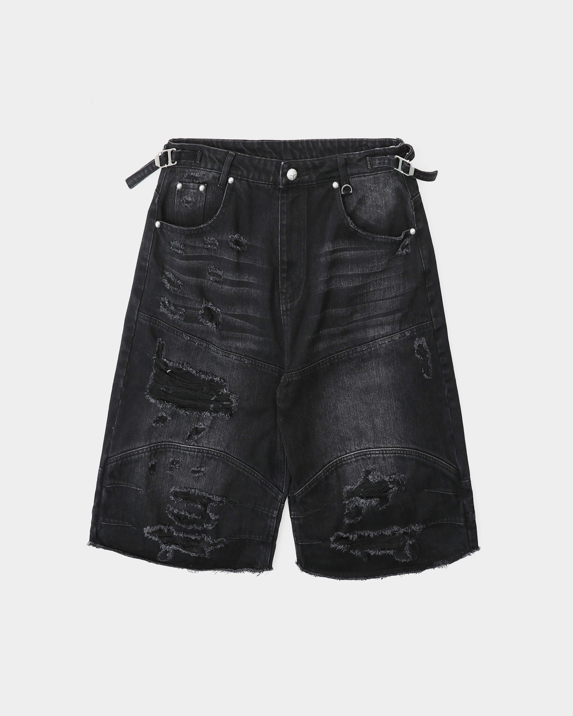 Badblood Convex Denim Long Bermuda Pants - Black