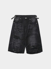 Badblood Convex Denim Long Bermuda Pants - Black