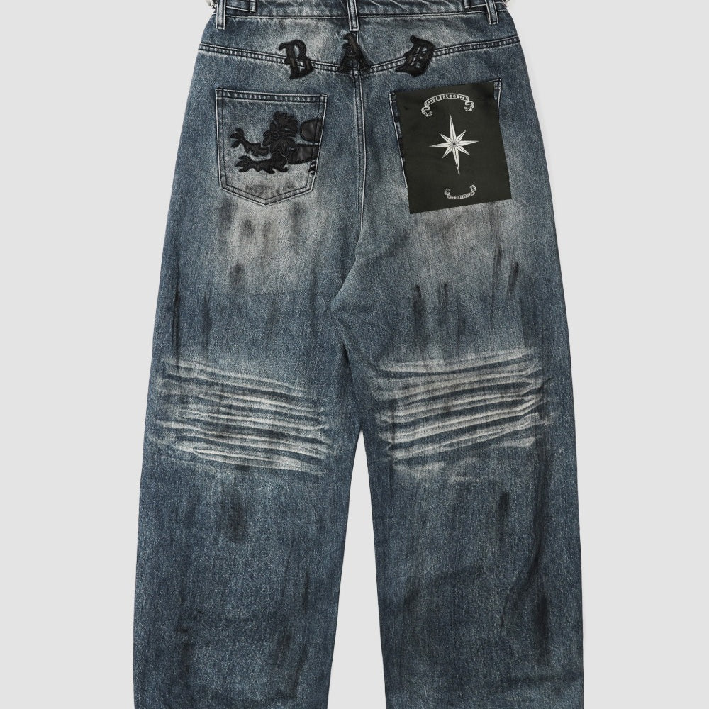 Badblood 0209 Hard Washed Exhaust Jeans - Mid Blue