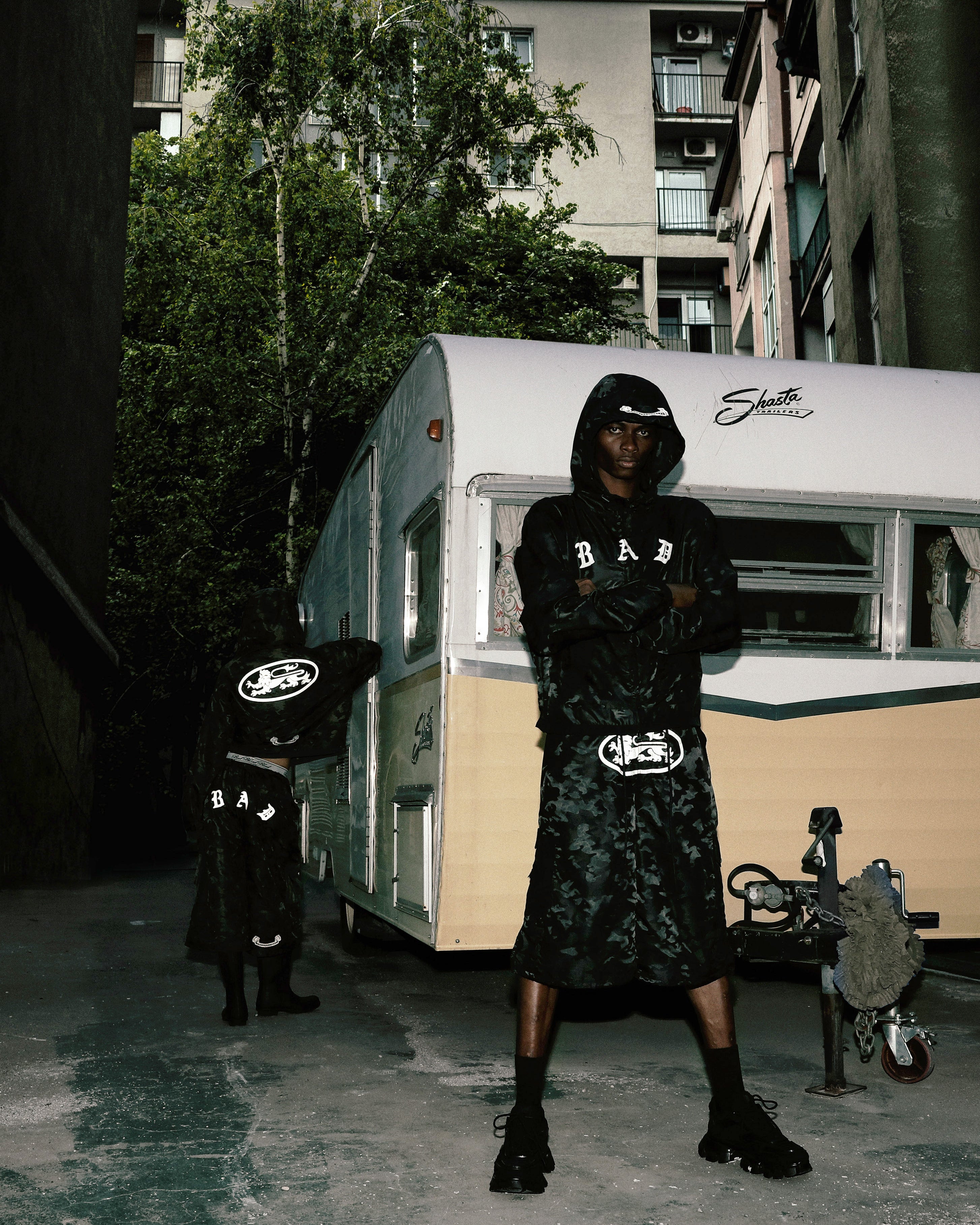 Badblood Mystic Nylon Reflective Hooded Zip-Up Black Camo