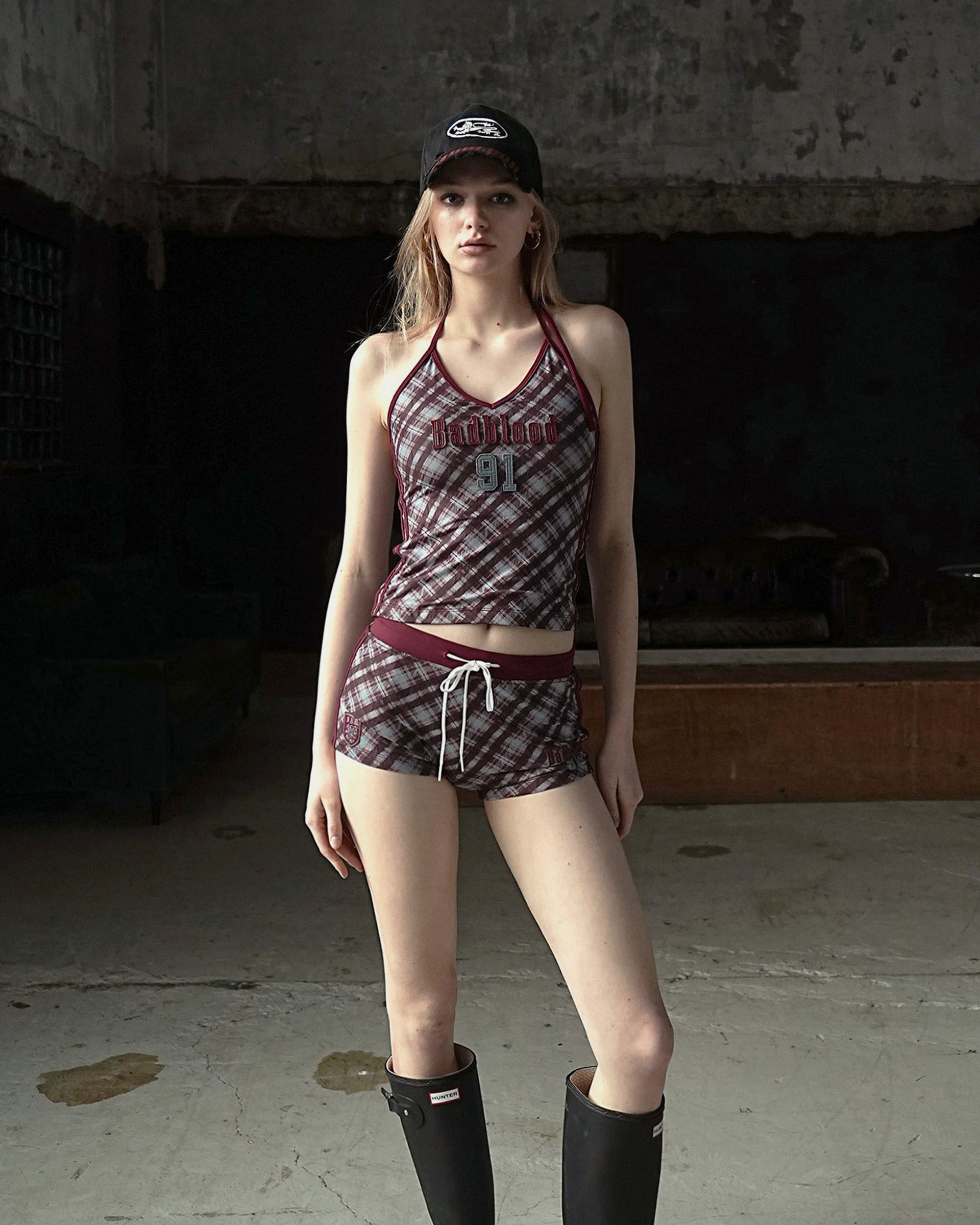 Badblood Vintage Club Halter Tank - Checked Red