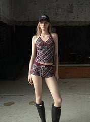 Badblood Vintage Club Halter Tank - Checked Red