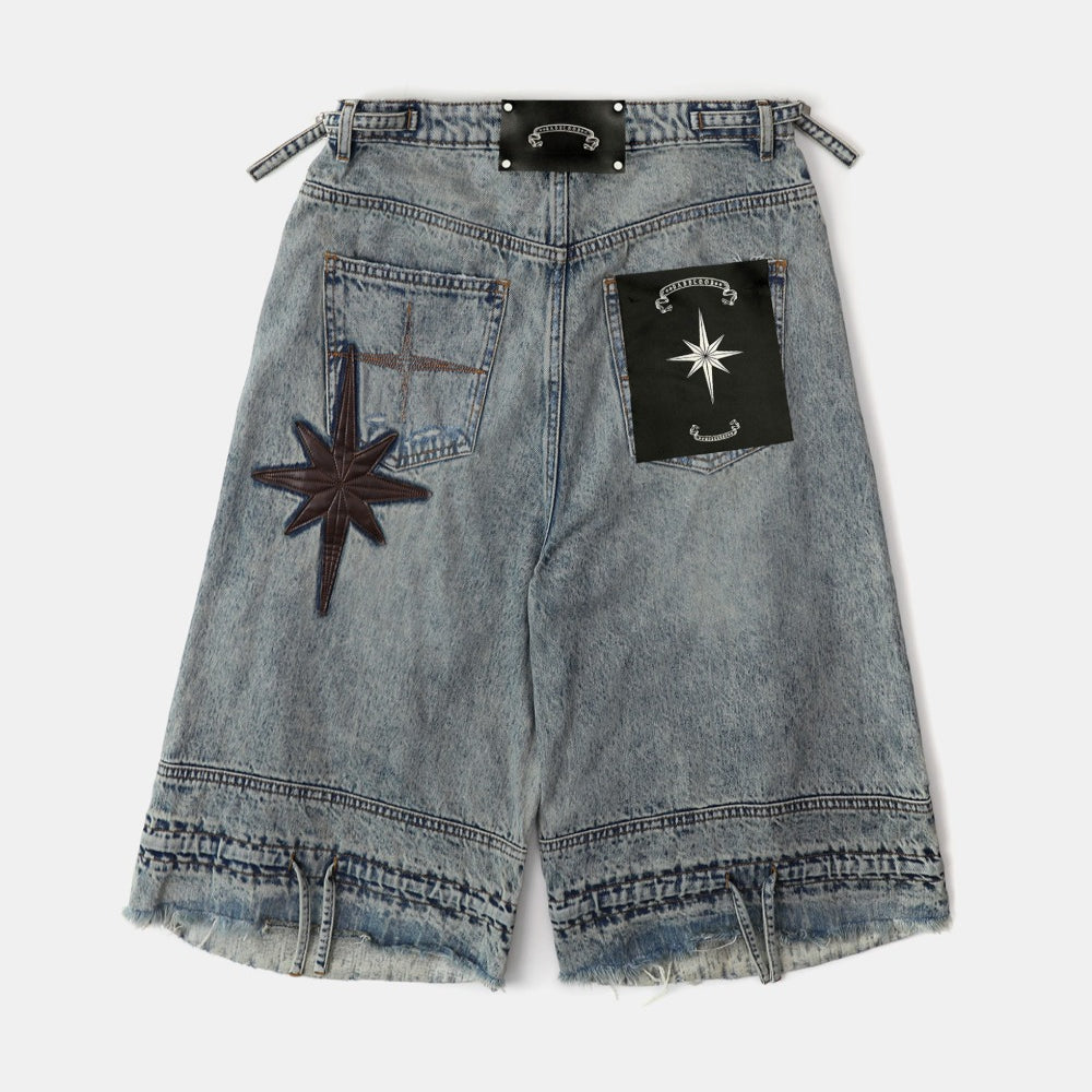 Badblood Convex Denim Long Bermuda Pants - Light Blue