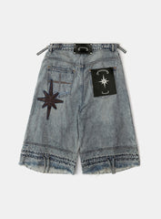 Badblood Convex Denim Long Bermuda Pants - Light Blue
