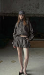 Badblood Dark Billy Nylon Balloon Mini Skirt - Charcoal Brown