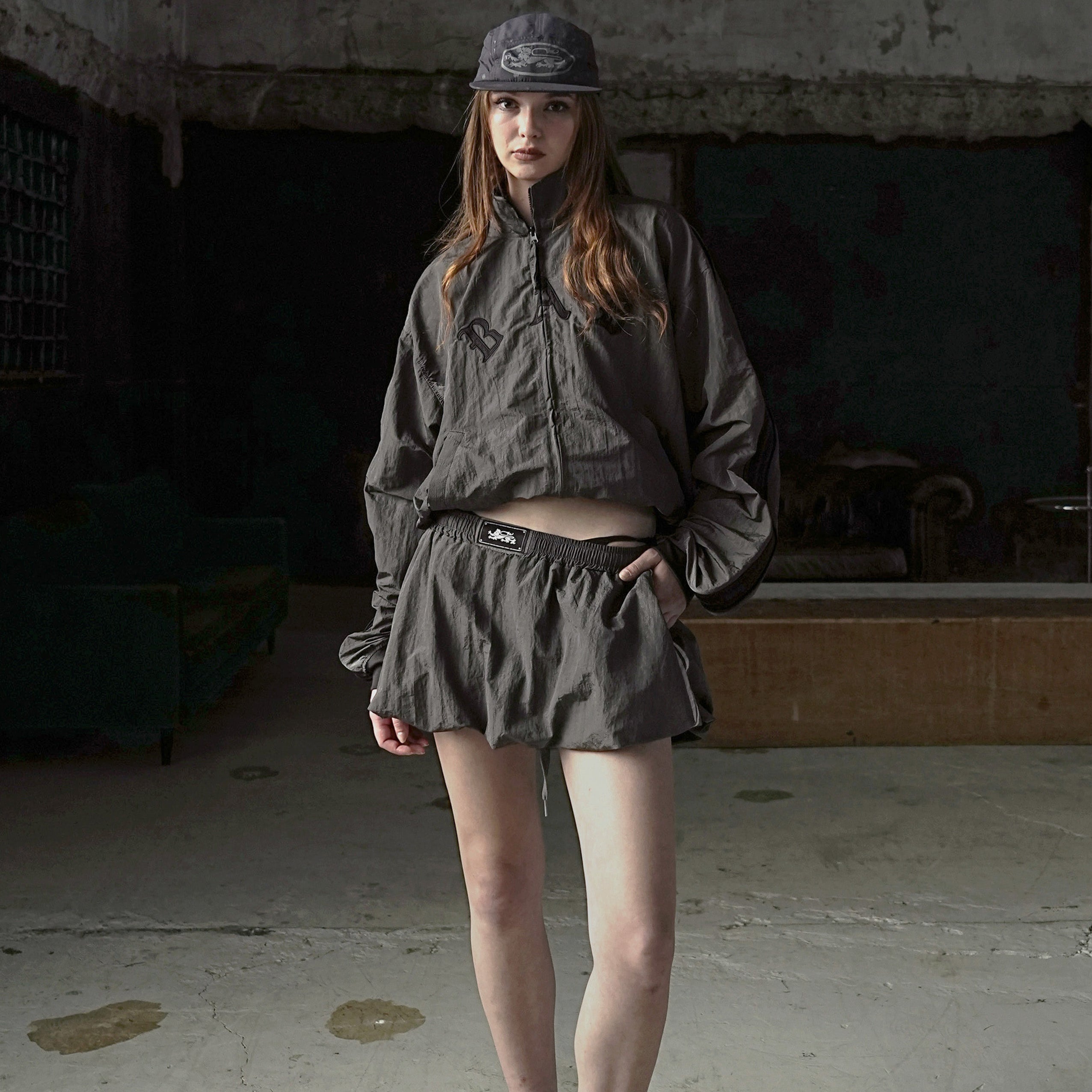 Badblood Dark Billy Nylon Balloon Mini Skirt - Charcoal Brown