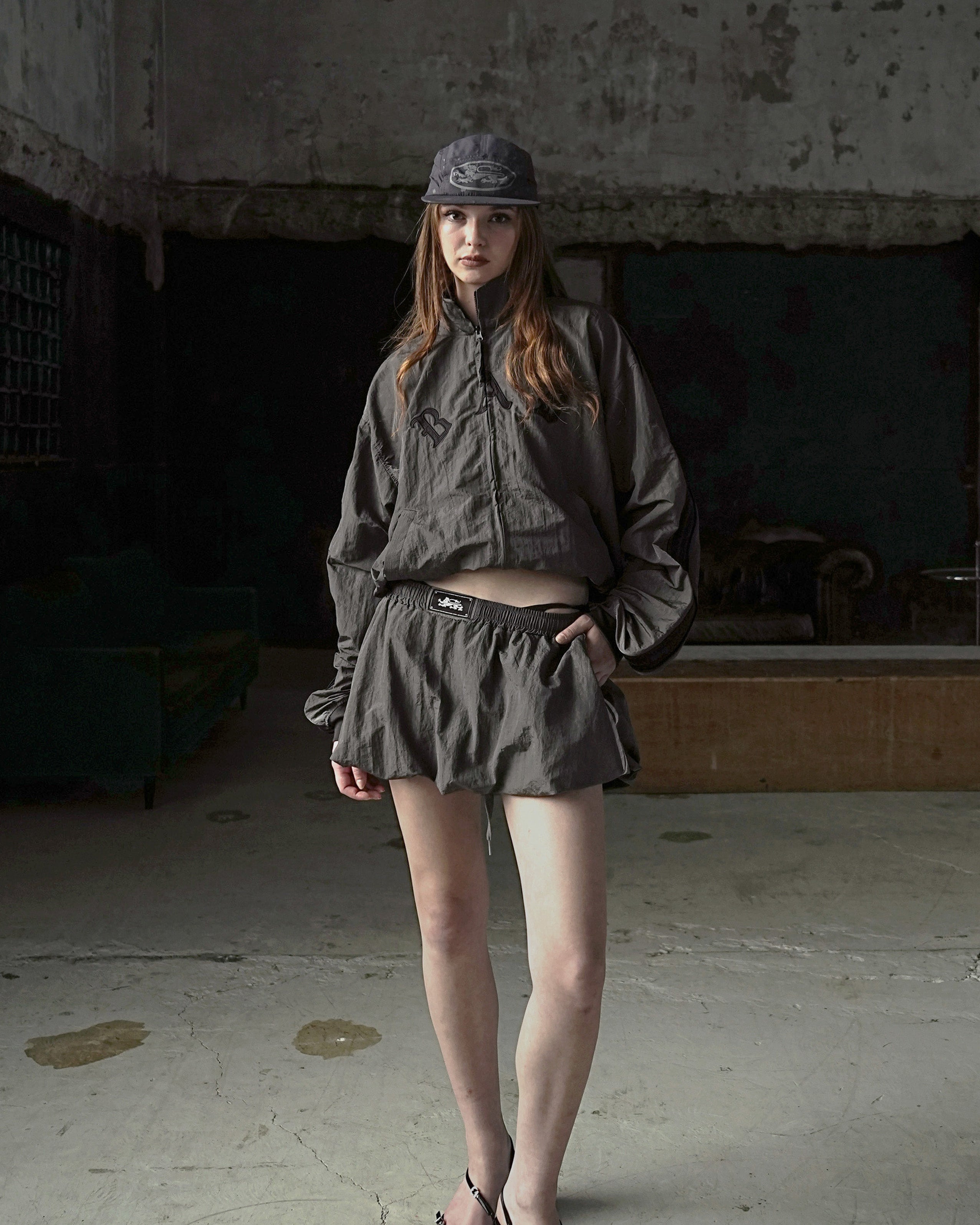 Badblood Dark Billy Nylon Balloon Mini Skirt - Charcoal Brown