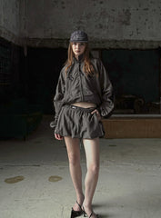 Badblood Dark Billy Nylon Balloon Mini Skirt - Charcoal Brown