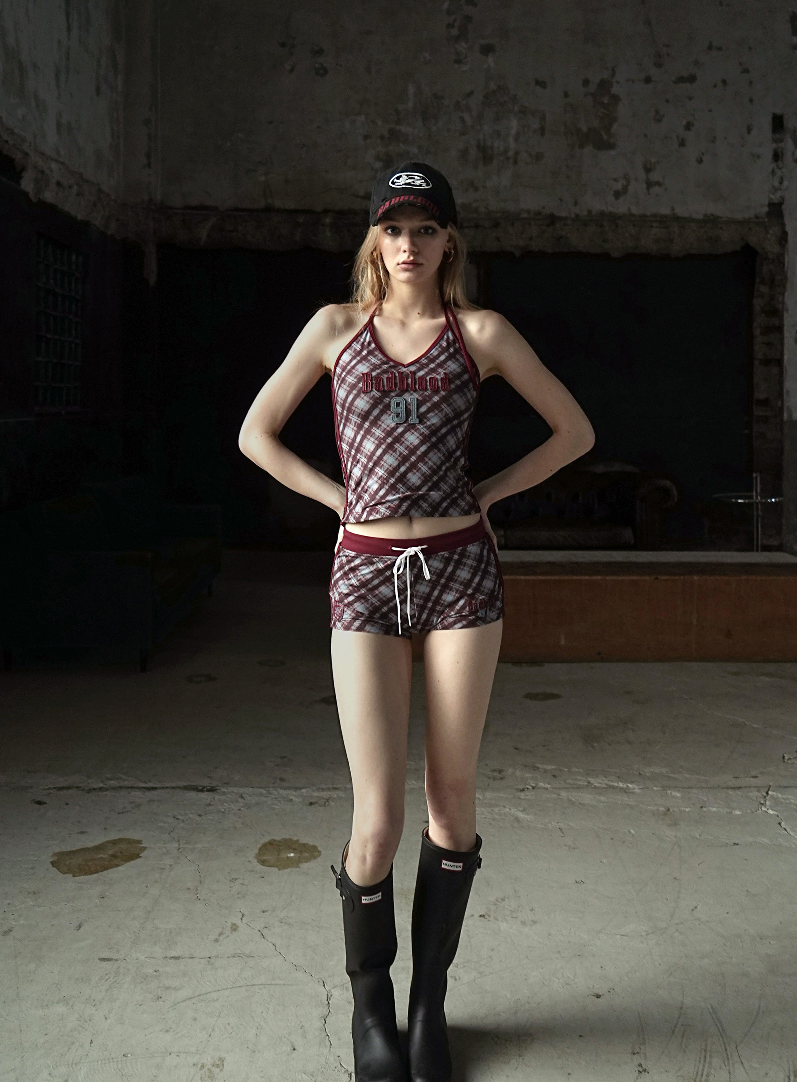 Badblood Vintage Club Halter Tank - Checked Red