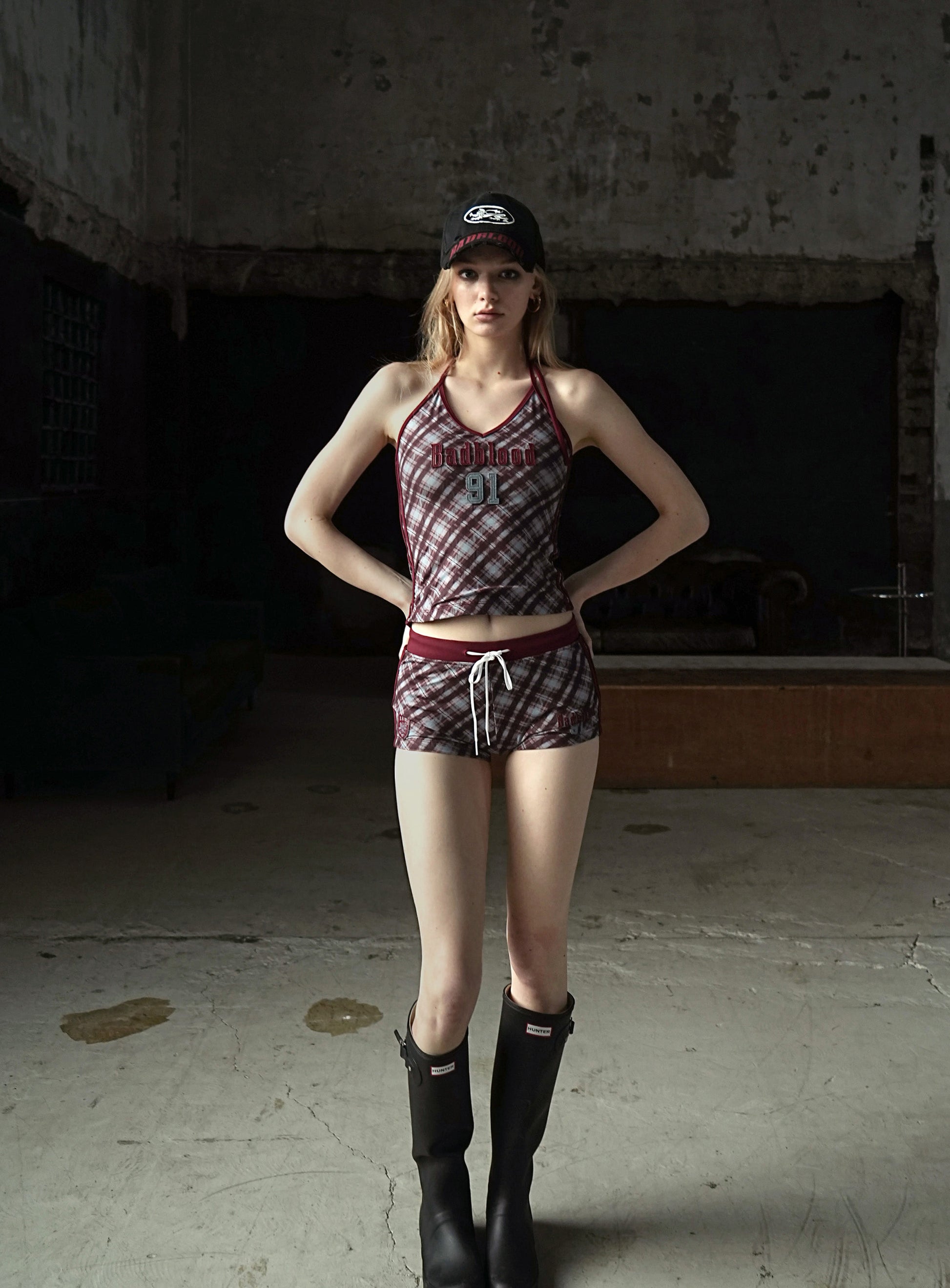 Badblood Vintage Club Halter Tank - Checked Red