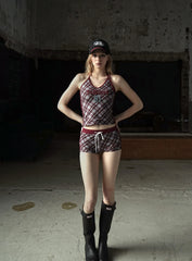 Badblood Vintage Club Halter Tank - Checked Red