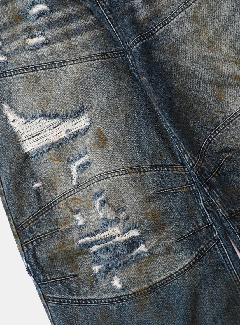 Badblood 0409 Cosmo Convex Denim Pants - Mid Blue