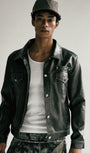 Badblood Washed Leather Trucker Jacket - Khaki