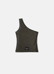 Badblood Striped One Shoulder Tank - Khaki/Black