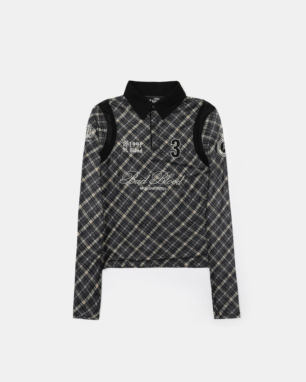 Badblood Saint Blood Rugby Shirt Slim Fit Check Black