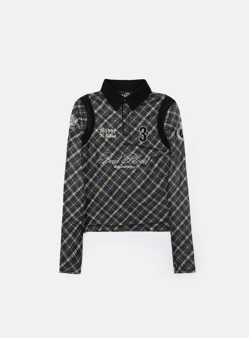 Badblood Saint Blood Rugby Shirt Slim Fit Check Black